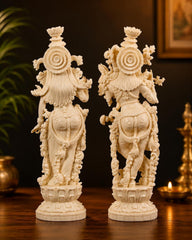 Radha Krishna Resin Idol, Antique Golden Hand Painted Marble Finish Divine Couple Statue Decor