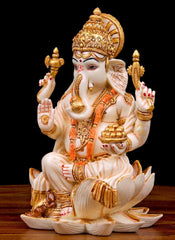 Ganesha Statue Sitting on Lotus | Lord Ganesha Idol, Spiritual Decor