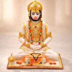 Seated Hanuman Statue | Bajrangbali Murti, Strength, Spiritual Protection Decor
