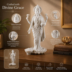 Standing Lakshmi Statue | Marble Dust Resin Idol, Hand Painted Wealth Goddess Home Decor