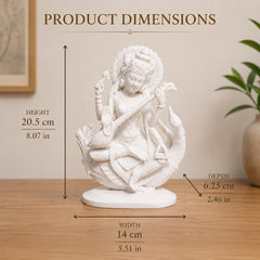 White Marble Finish Saraswati Statue | Goddess of Wisdom Idol, Learning Decor