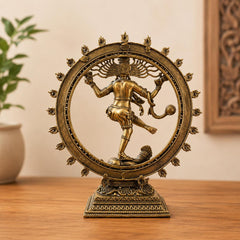 Nataraja Statue, Dancing Shiva Sculpture, Antique Finish Brass Idol, 6 Inch Yoga Decor