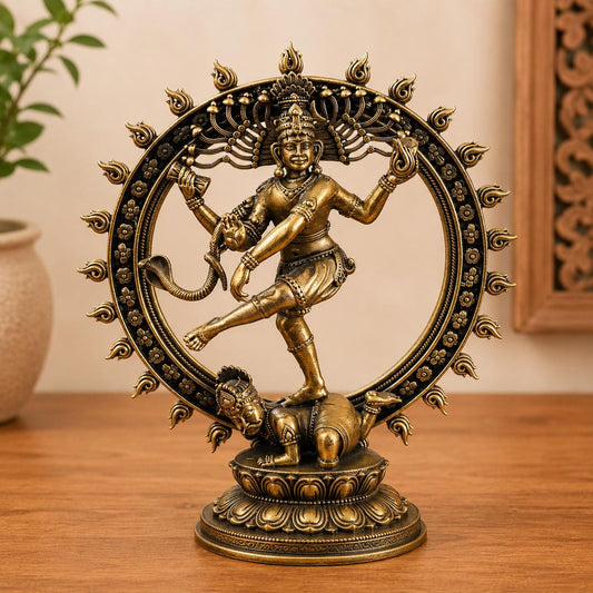 Nataraja Statue, Dancing Shiva Sculpture, Antique Finish Brass Idol, 6 Inch Yoga Decor