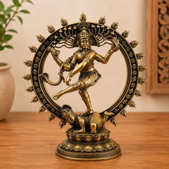 Nataraja Statue, Dancing Shiva Sculpture, Antique Finish Brass Idol, 6 Inch Yoga Decor