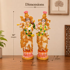 Radha Krishna Resin Idol, Ivory Hand Painted Marble Finish Divine Couple Statue Decor