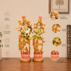 Radha Krishna Resin Idol, Ivory Hand Painted Marble Finish Divine Couple Statue Decor