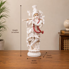 14 Inch Krishna Idol | Ivory Finish Divine Couple Murti, Hindu God Sculpture