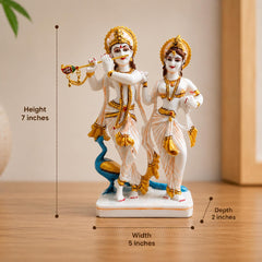Radha Krishna Resin Idol, White Marble Dust Finish Divine Couple Statue Decor