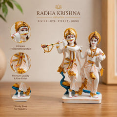 Radha Krishna Resin Idol, White Marble Dust Finish Divine Couple Statue Decor