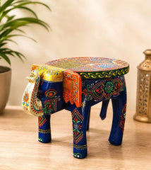Hand Painted Elephant Side Table, Carved Wooden Boho Decor, Rajasthani Folk Art Plant Stand, Indian Accent Table, Red