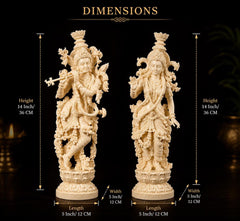 Radha Krishna Resin Idol, Antique Golden Hand Painted Marble Finish Divine Couple Statue Decor