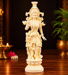 Radha Krishna Resin Idol, Antique Golden Hand Painted Marble Finish Divine Couple Statue Decor