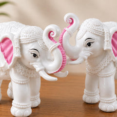 White Elephant Statues Pair | Gajraj Gajpati Decor, Feng Shui Lucky Figurines