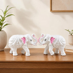 White Elephant Statues Pair | Gajraj Gajpati Decor, Feng Shui Lucky Figurines