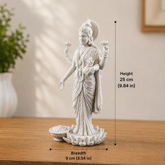 Standing Lakshmi Statue | Marble Dust Resin Idol, Hand Painted Wealth Goddess Home Decor