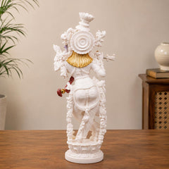 14 Inch Krishna Idol | Ivory Finish Divine Couple Murti, Hindu God Sculpture