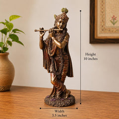 Handcrafted Lord Krishna Flute Statue, Antique Bronze Resin Idol, Spiritual Home Decor, Hindu Figurine