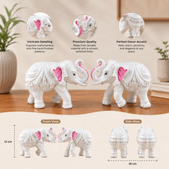 White Elephant Statues Pair | Gajraj Gajpati Decor, Feng Shui Lucky Figurines