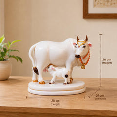 Handcrafted Marble Dust Cow Calf Idol | Hindu Temple Home Decor, Spiritual Figurine