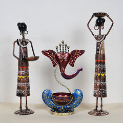 Handicrafted Labour Lady T-Lite pair with Ganesh T-Lite Combo (3 Pcs)