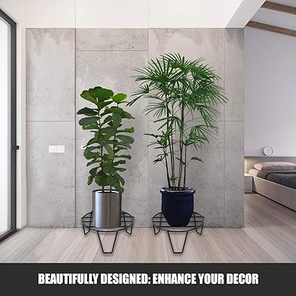 Black Metal Flower Pot/Plant Stand  For Home Garden Balcony Living Room  Decor (Black-Set Of 2)