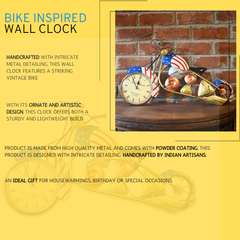 Metal American Bike Wall Clock - Decorative Home & Office Clock For Gifting