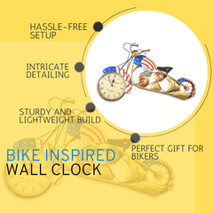 Metal American Bike Wall Clock - Decorative Home & Office Clock For Gifting