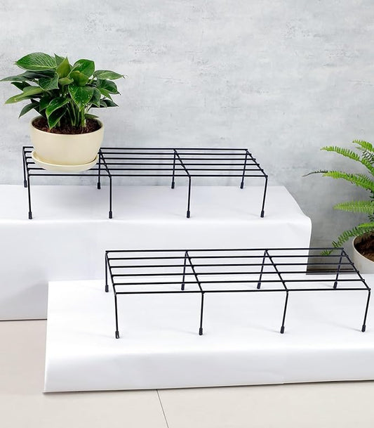 Black  Anti Rust Metal Plant Stand With Bottom Rubber For Balcony Garden, Set Of 2 Pot Stand, Indoor & Outdoor Pot Stand (2Ft-Black)