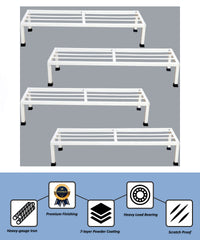Pack Of 4 White  24 Inches Rectangular Shape Metal Plant Stand, Indoor/Outdoor-Flower Pot Stand Free Standing