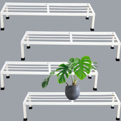 Pack Of 4 White  24 Inches Rectangular Shape Metal Plant Stand, Indoor/Outdoor-Flower Pot Stand Free Standing