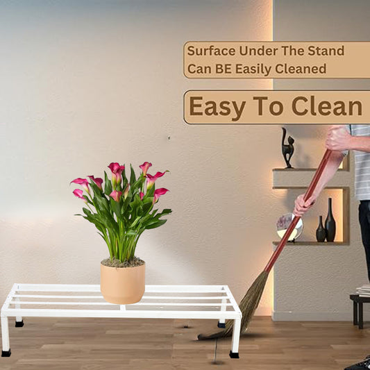 Pack Of 4 White  24 Inches Rectangular Shape Metal Plant Stand, Indoor/Outdoor-Flower Pot Stand Free Standing