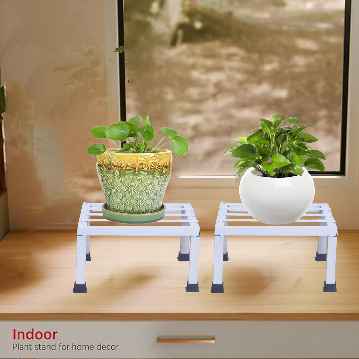 Set Of 4 White Metal Square Stand For Indoor And Outdoor Plants | Thick And Strong Leg