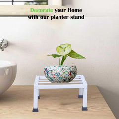 Set Of 4 White Metal Square Stand For Indoor And Outdoor Plants | Thick And Strong Leg