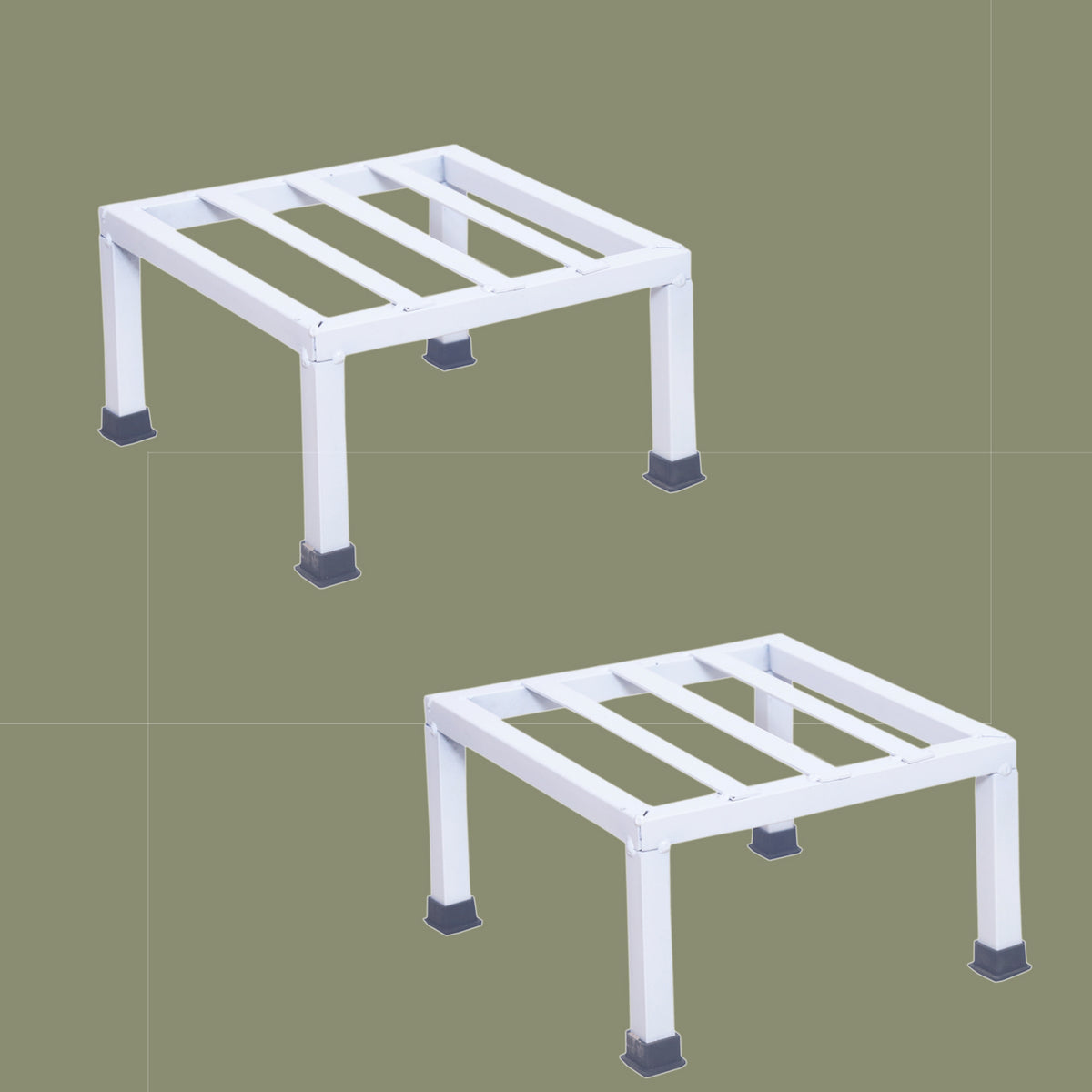 Set Of 2 White Metal Square Stand For Indoor And Outdoor Plants | Thick And Strong Leg