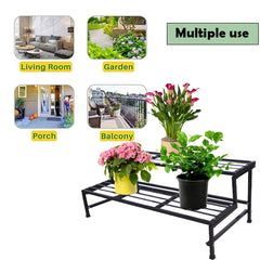 Black 2 Step Stand For Multiple Plants And Pots Stand,  Indoor Shelf Holder Rack, Gardening Stand, Indoor Outdoor (Black)