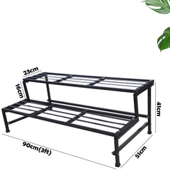 Black 2 Step Stand For Multiple Plants And Pots Stand,  Indoor Shelf Holder Rack, Gardening Stand, Indoor Outdoor (Black)