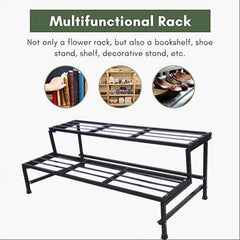 Black 2 Step Stand For Multiple Plants And Pots Stand,  Indoor Shelf Holder Rack, Gardening Stand, Indoor Outdoor (Black)