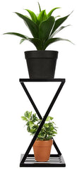 Black Z Shape Plant Stand/Flower Shelf For Garden/Balcony/ Corner Display/Double Decker Window Planted Stand, Black