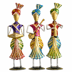 Metal Rajasthani Standing Men Musician Set of 3 for Table Top Decor Decorative Showpiece for Home|Office|Gift Item
