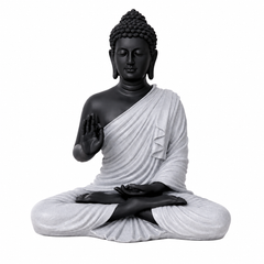 Buddha Statue 15 Inch, Abhaya Mudra Zen Sculpture, Resin Meditation Decor, Black Grey Finish, Yoga Room Housewarming Gift