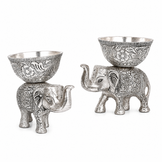 Set of 2 Silver Elephant Bowls, Metal Candy Dish, Indian Royal Decor, Jewelry Tray
