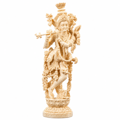 14 Inch Krishna Idol | Ivory Finish Divine Couple Murti, Hindu God Sculpture