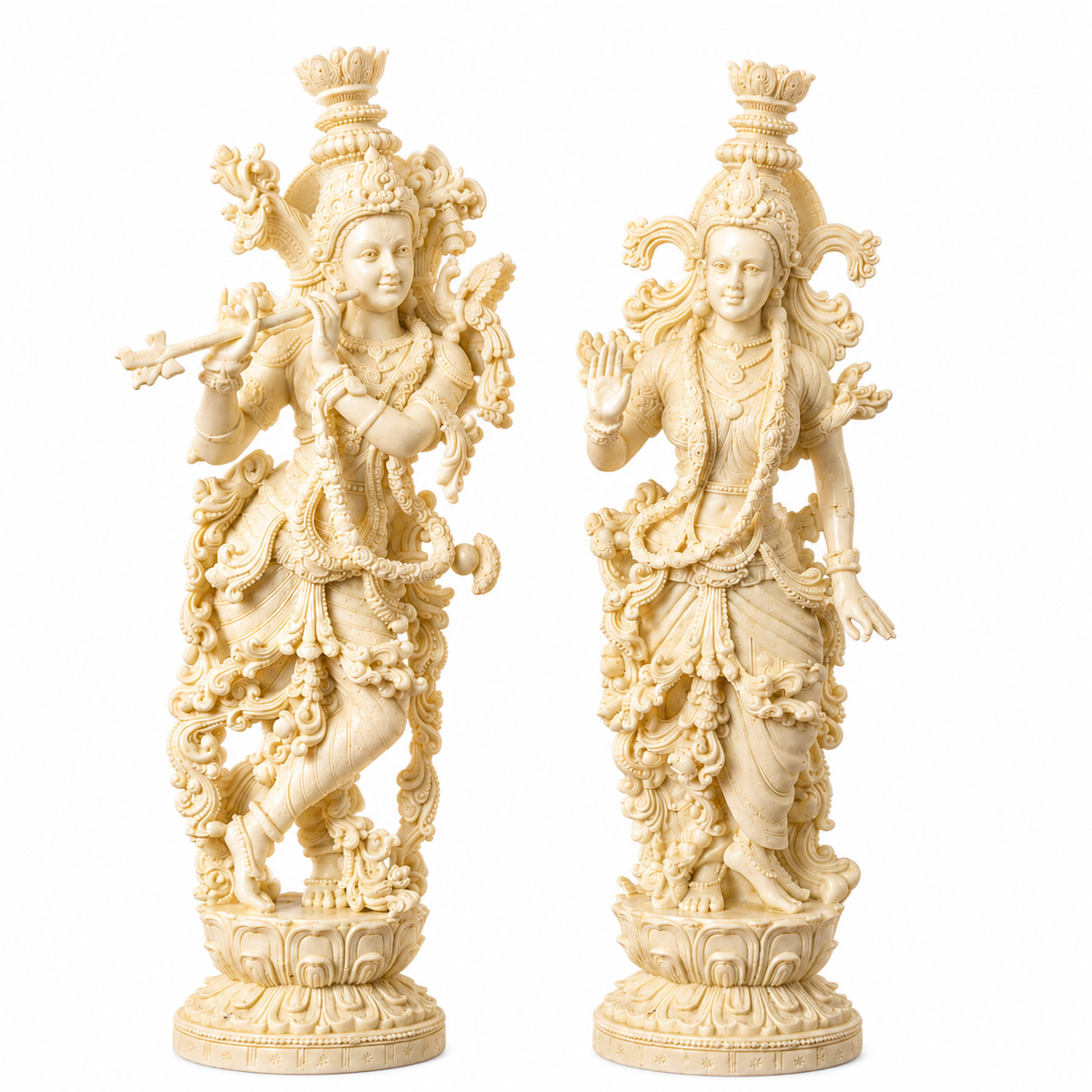 Radha Krishna Resin Idol, Ivory Marble Finish Divine Couple Statue Decor