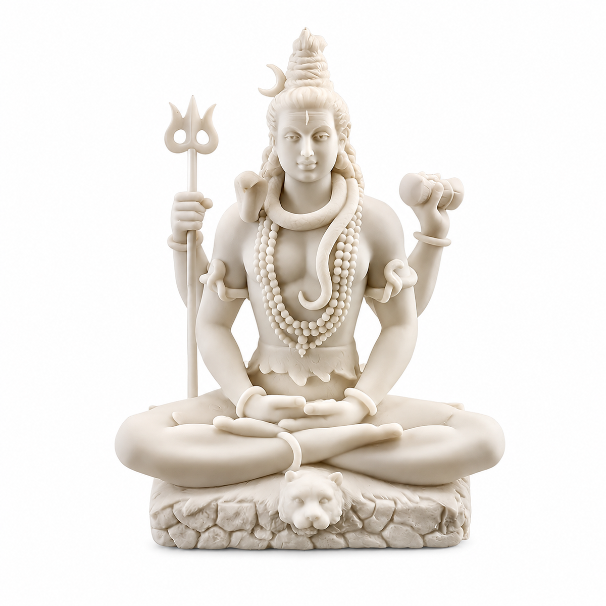 White Shiva Idol, Lord Shiva Mahadev Adiyogi Statue, Trishul, Trident, Resin Spiritual Decor, Hindu God Figurine, Home Temple Gift, 2 Sizes