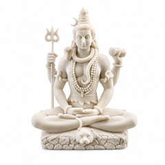 White Shiva Idol, Lord Shiva Mahadev Adiyogi Statue, Trishul, Trident, Resin Spiritual Decor, Hindu God Figurine, Home Temple Gift, 2 Sizes