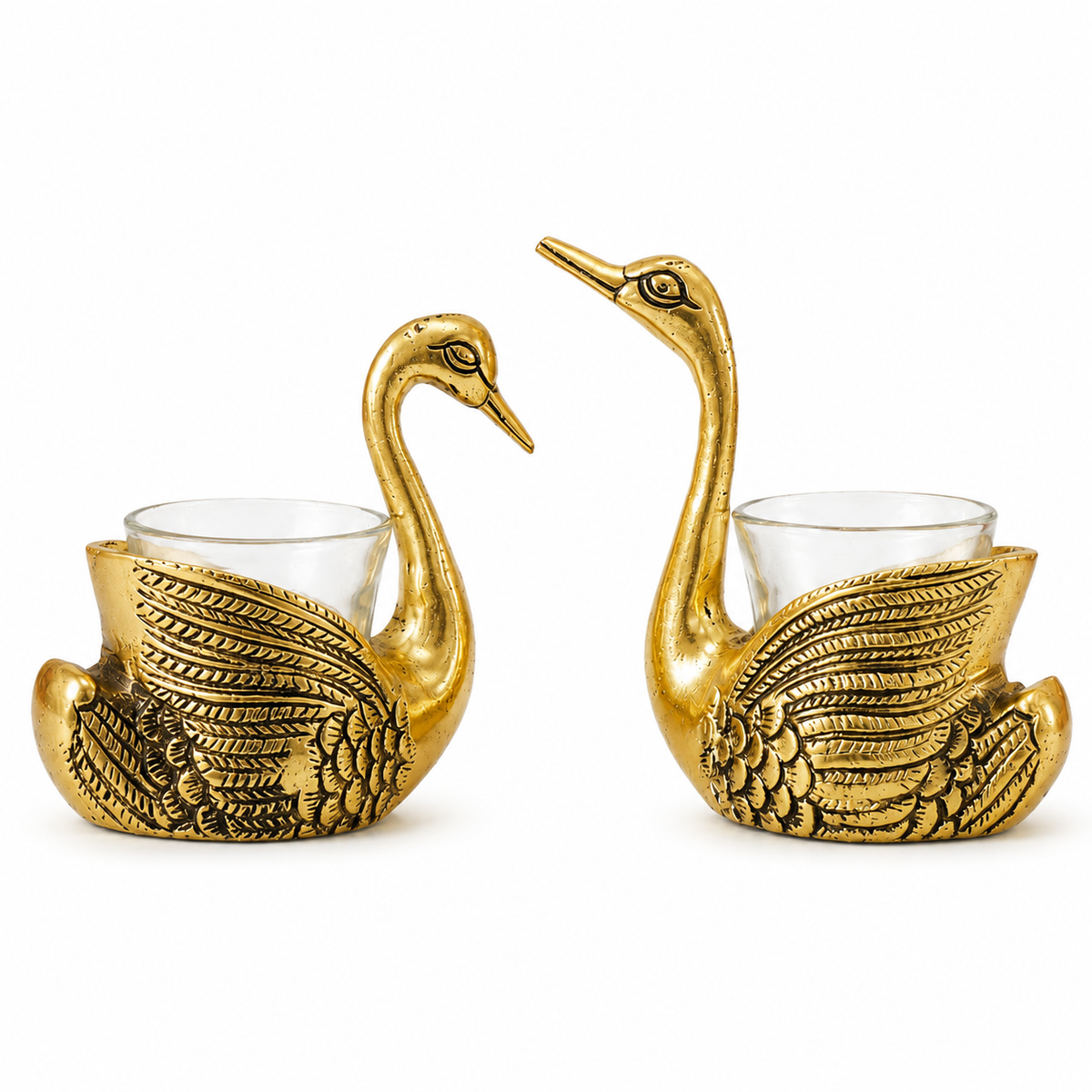 Antique Gold Swan Candle Holders Set, Romantic Aluminum Votive Stand