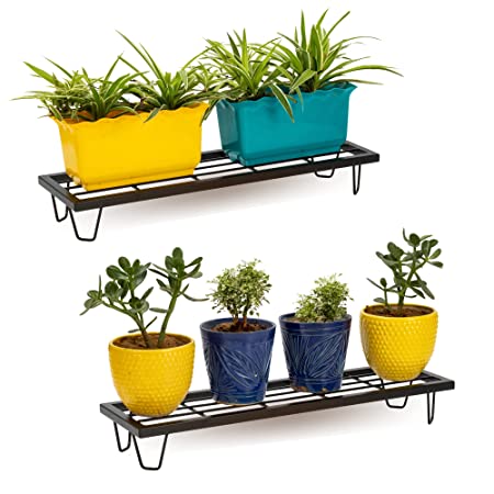 Black Heavy Metal Flower Pot/Plant Stand  For Home Garden Balcony Living Room  Decor 24 Inches (Black-Set Of 2)